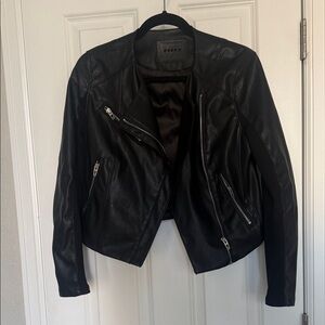 BLANKNYC Black Faux Leather Moto Jacket Small Asymmetrical Zip Stretch Panel